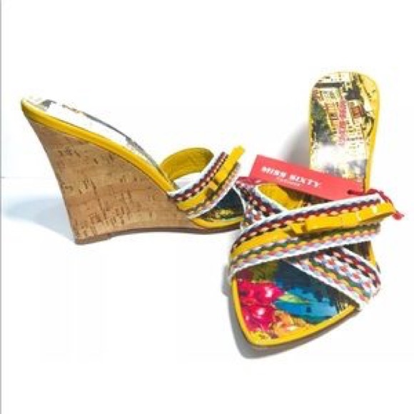 Miss Sixty Shoes - Miss Sixty Candy Cork Wedge Yellow Sandal Sz 38